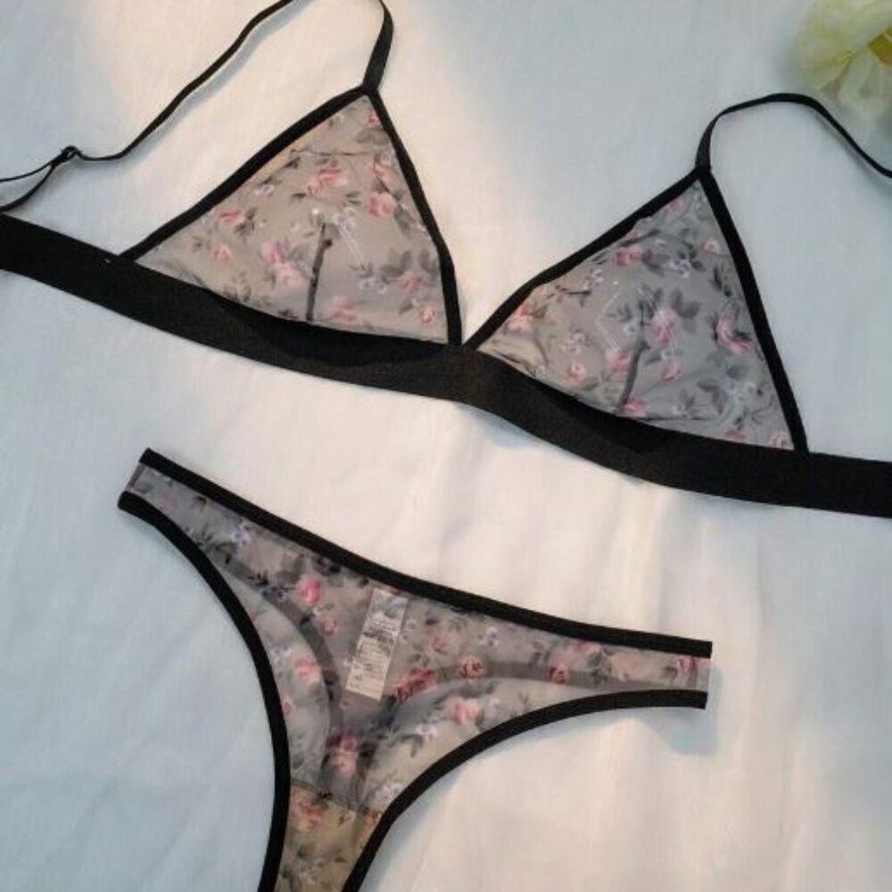 NWT, Shein • Floral Print Mesh Bra & Panty Lingerie Set, Size Medium